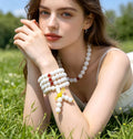 Natural White Tridacna 108 Beads Mala with Red Agate Accents - Blessings & Protection Bracele, love gift、romantic gift、sentimental gift、anniversary gift