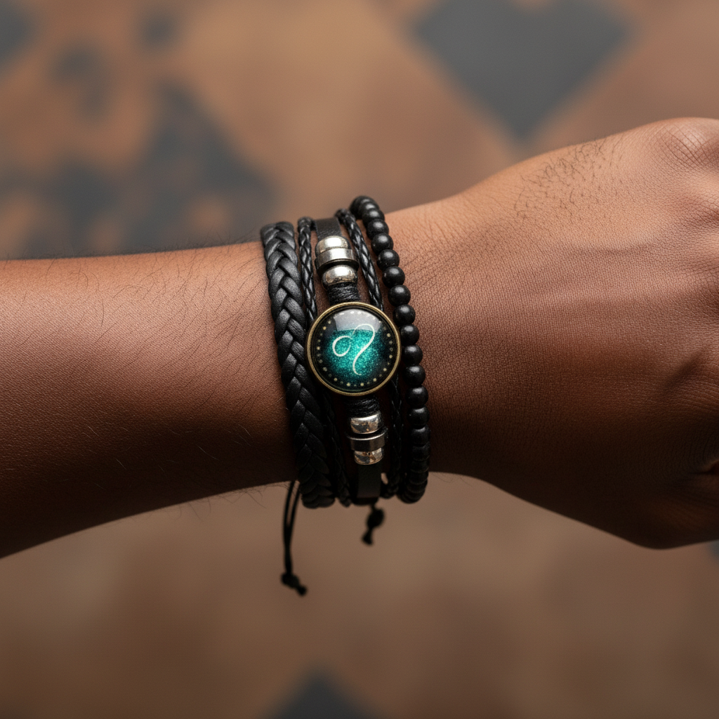 Personalized Vintage Braided Leather Cord Set Bracelet, Cowhide Hand Cord, Men's Leather Bracelet