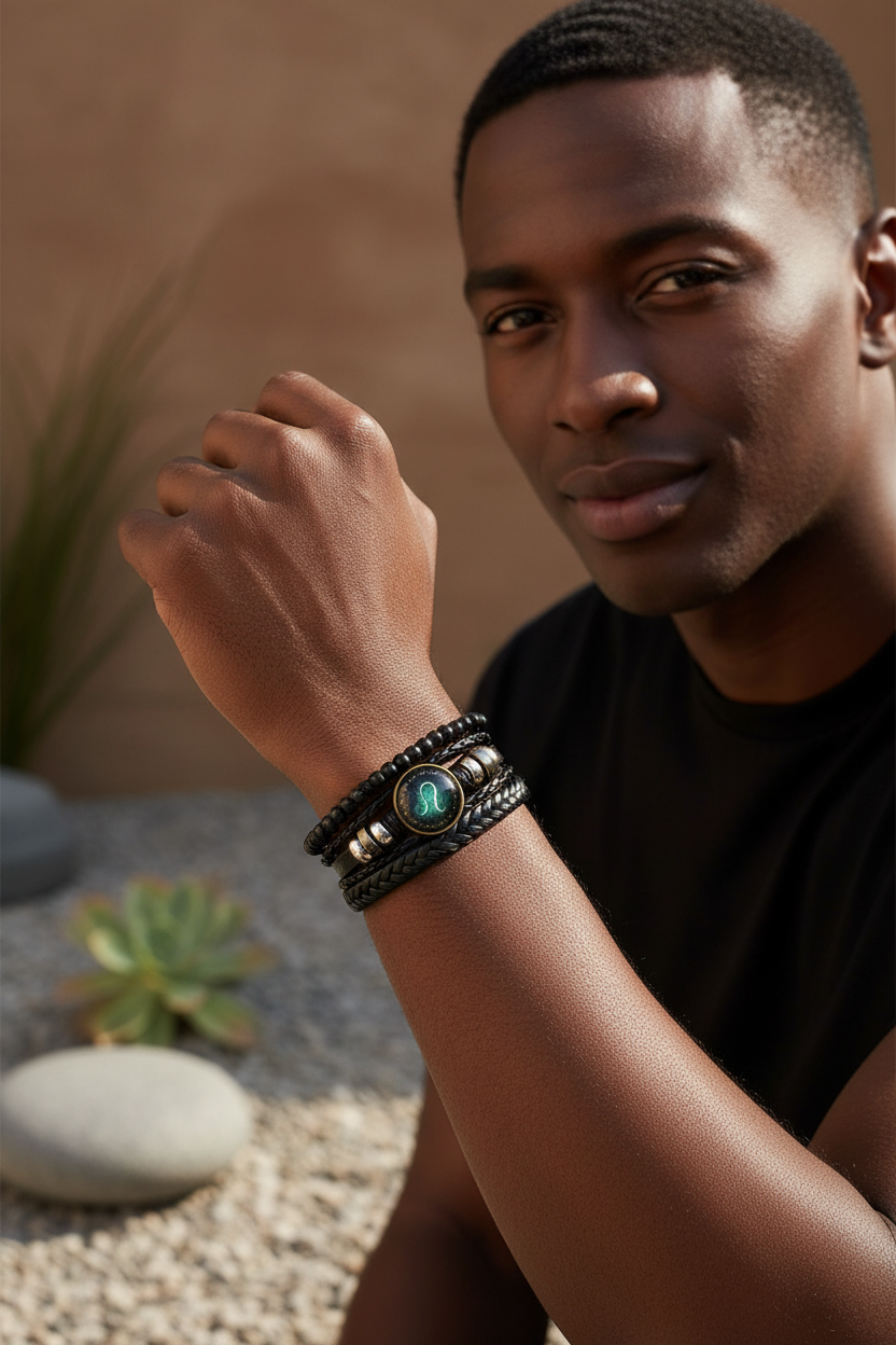 Personalized Vintage Braided Leather Cord Set Bracelet, Cowhide Hand Cord, Men's Leather Bracelet