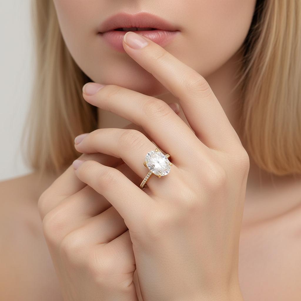 Light Luxury Oval Gem Ring | Gold & Platinum Plated Women's Statement Ring