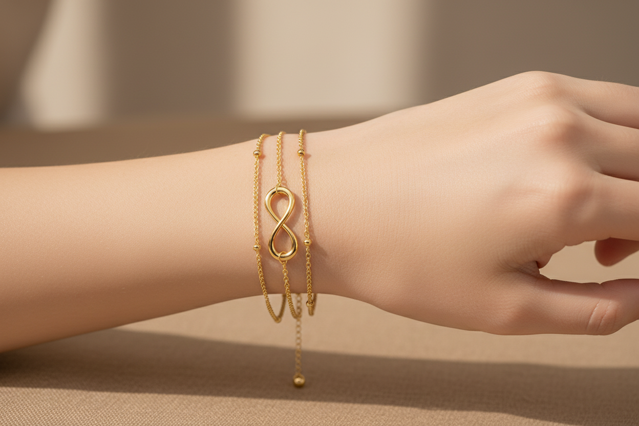 14K Gold Plated Infinity Charm Bracelet | Skin-Friendly Tarnish-Resistant Layered Bracelet
