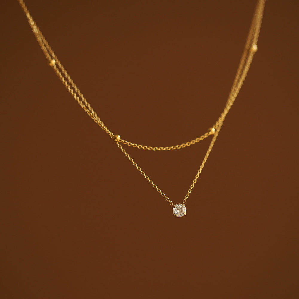 Luxury Double Layer Solitaire Necklace Fashion Gold Bead Design Slim Fit Collarbone Neck C on salehain Trendy Female Accessory