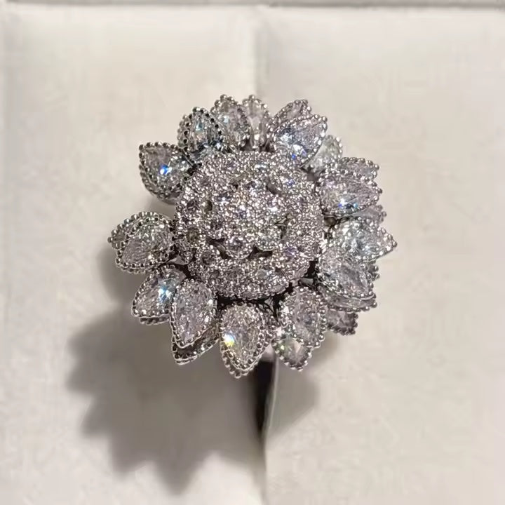 Elegant Sunflower Spinner Open Ring Trendy Ladies Fashion Jewelry US2US Ship