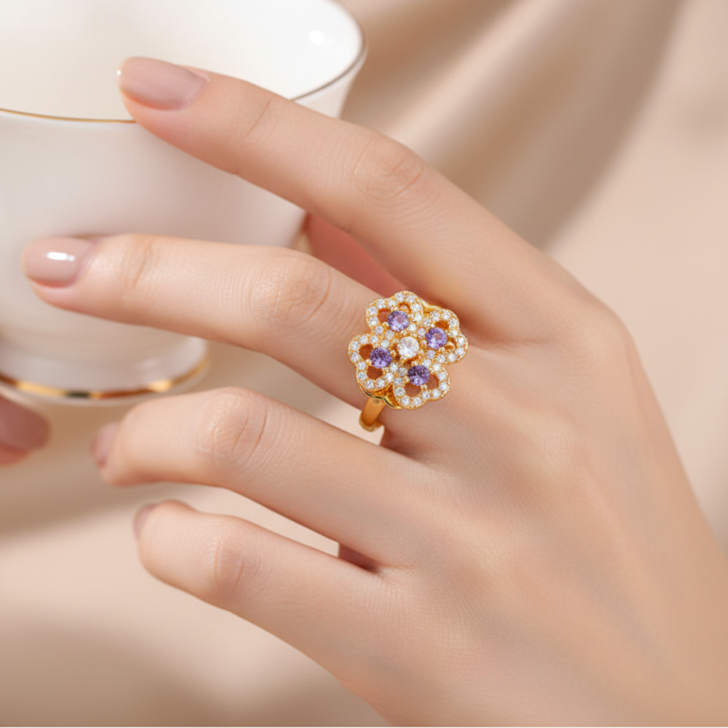 Rotatable Zircon Stainless Steel Open Adjustable Ring For Women US2US Ship