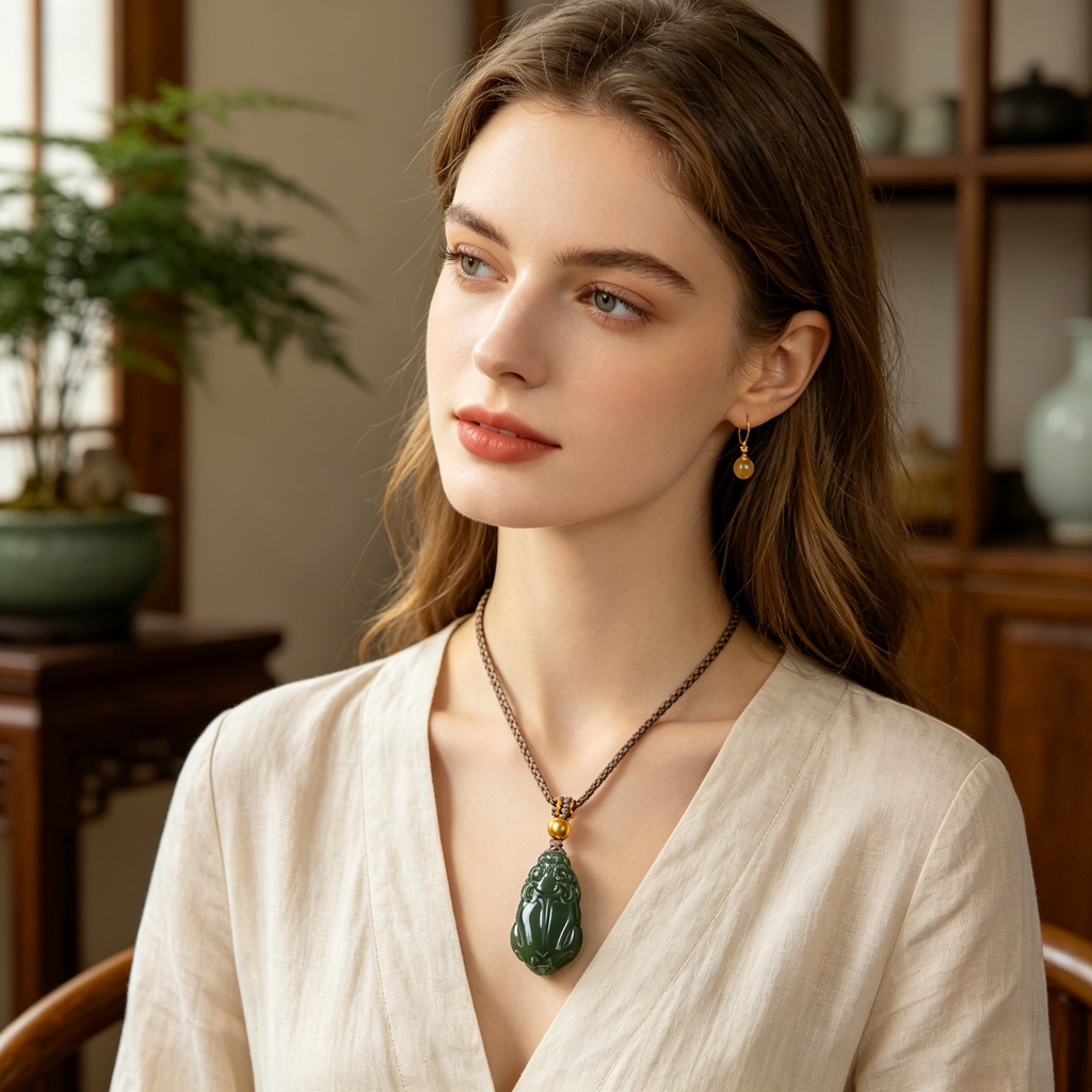 Natural Hetian Jade Pixiu Pendant Necklace with Gold Bead, Feng Shui Talisman for Wealth & Protection, Hand-Carved Oriental Lucky Jewelry Gift,  anniversary gift、valentines gift、gift for girlfriend