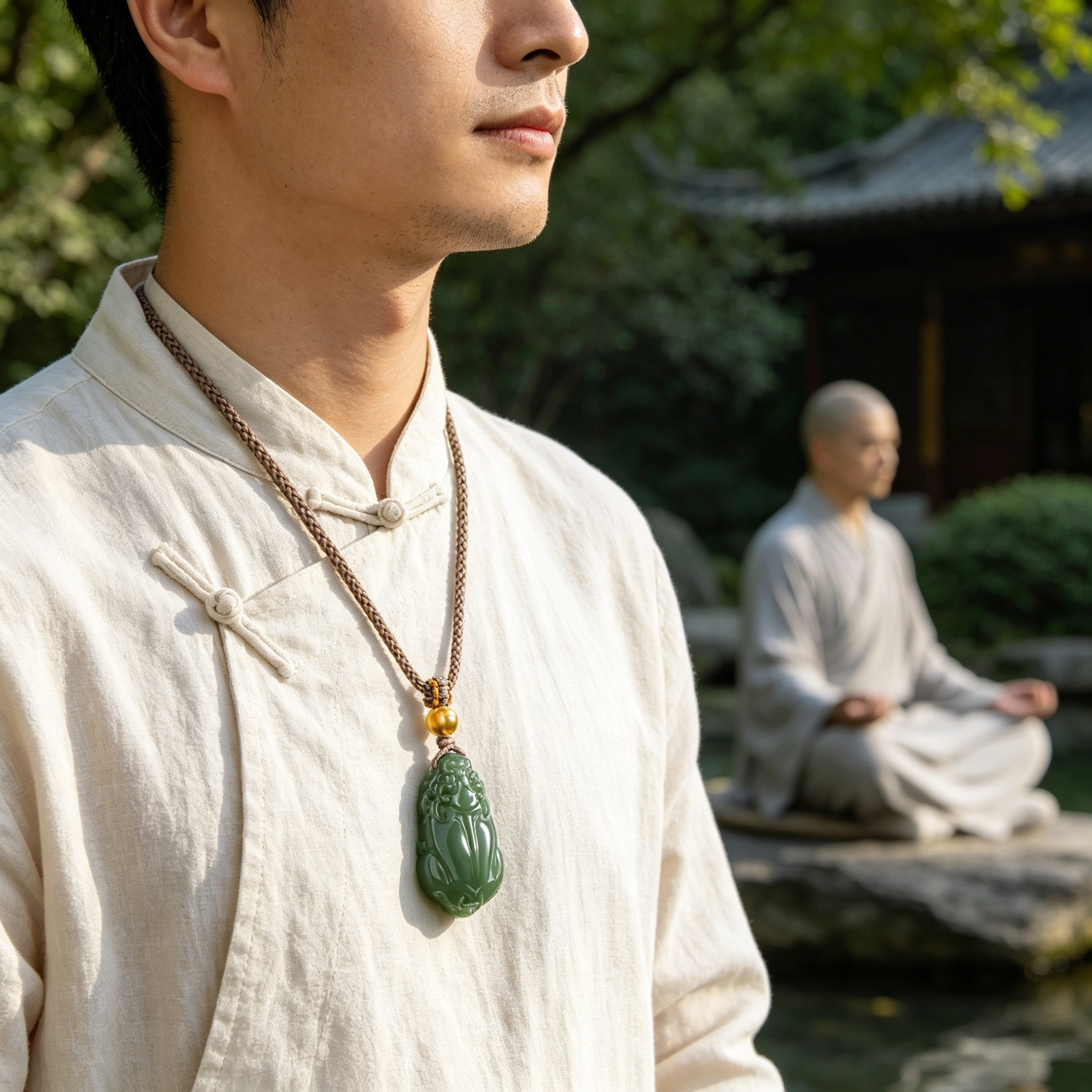 Natural Hetian Jade Pixiu Pendant Necklace with Gold Bead, Feng Shui Talisman for Wealth & Protection, Hand-Carved Oriental Lucky Jewelry Gift,  anniversary gift、valentines gift、gift for girlfriend
