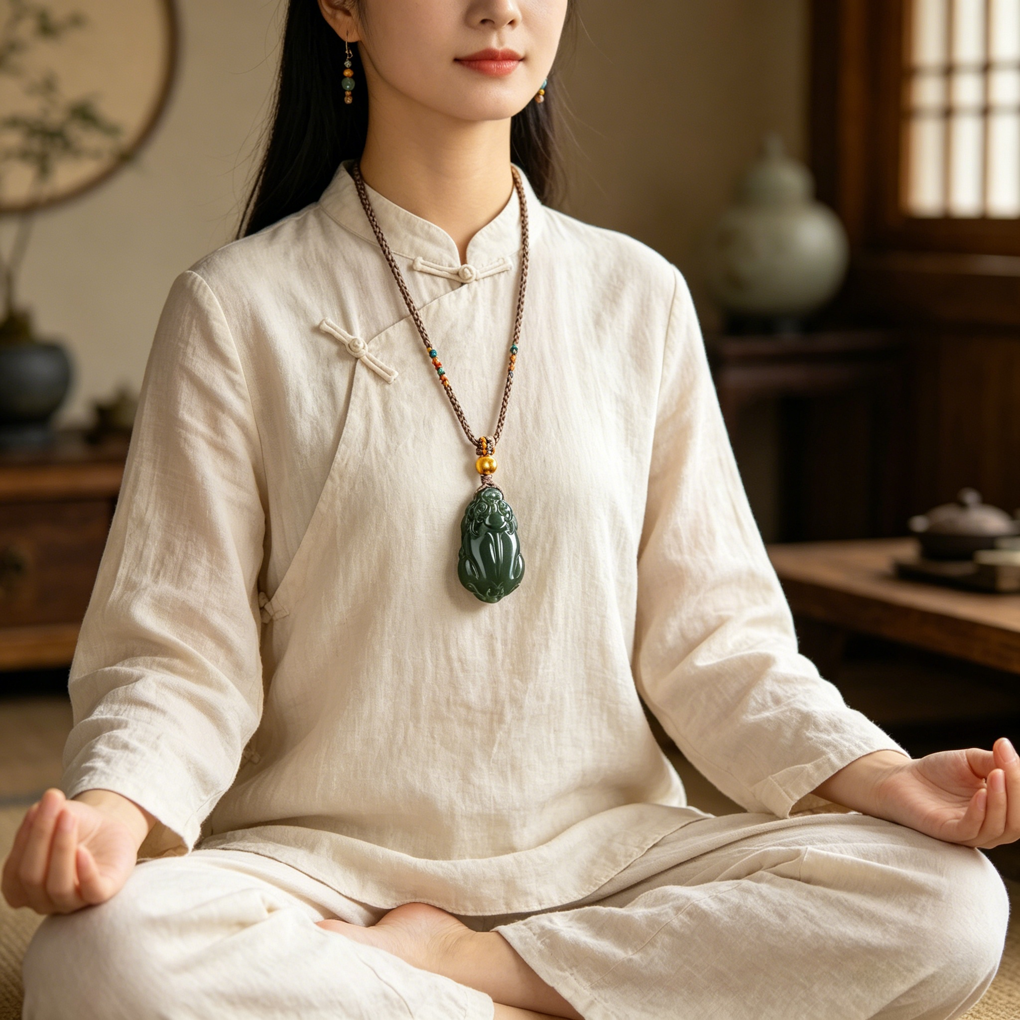 Natural Hetian Jade Pixiu Pendant Necklace with Gold Bead, Feng Shui Talisman for Wealth & Protection, Hand-Carved Oriental Lucky Jewelry Gift,  anniversary gift、valentines gift、gift for girlfriend