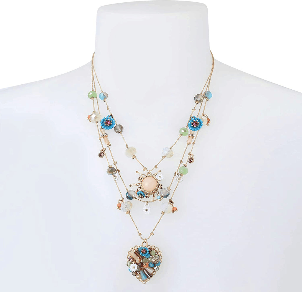 Bohemian Multi Layer Heart Beaded Necklace, Handmade Vintage Summer Necklace for Women