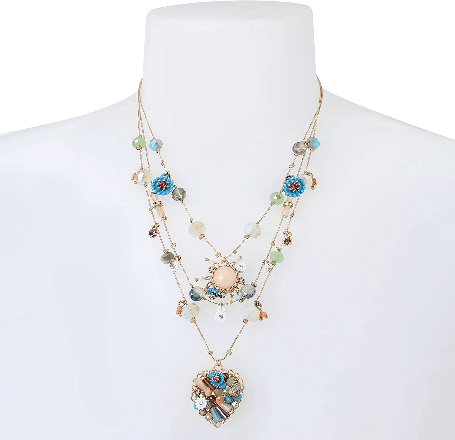 Bohemian Multi Layer Heart Beaded Necklace, Handmade Vintage Summer Necklace for Women
