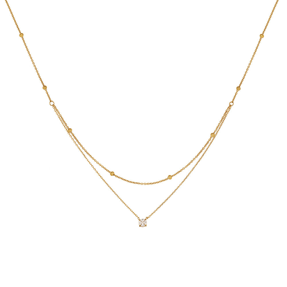 Luxury Double Layer Solitaire Necklace Fashion Gold Bead Design Slim Fit Collarbone Neck C on salehain Trendy Female Accessory