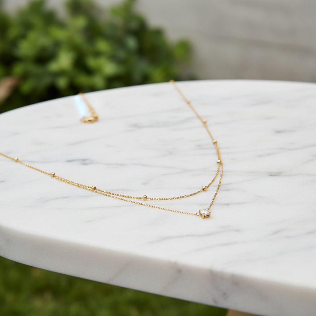 Luxury Double Layer Solitaire Necklace Fashion Gold Bead Design Slim Fit Collarbone Neck C on salehain Trendy Female Accessory