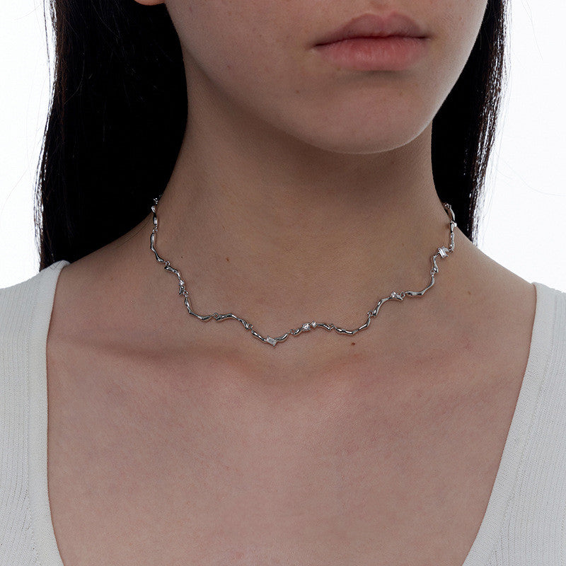 Minimalist Wave Pattern Adjustable Necklace Chic Small Design Sense Women Clavicle Chain Fashion Daily Jewelry on sale|US Fast Ship