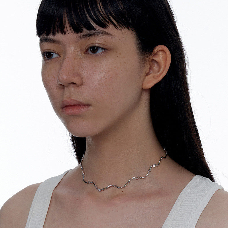 Minimalist Wave Pattern Adjustable Necklace Chic Small Design Sense Women Clavicle Chain Fashion Daily Jewelry on sale|US Fast Ship