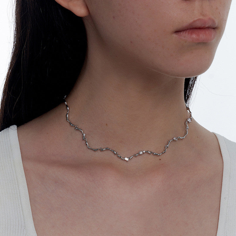 Minimalist Wave Pattern Adjustable Necklace Chic Small Design Sense Women Clavicle Chain Fashion Daily Jewelry on sale|US Fast Ship