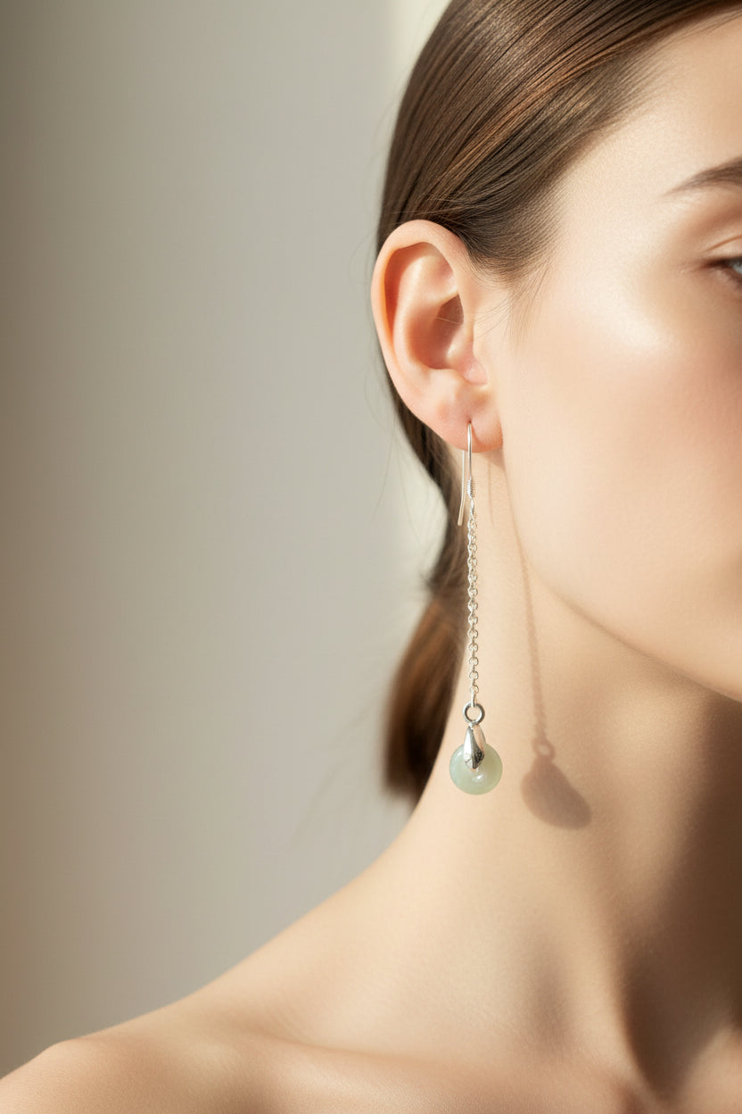 Natural A-Grade Jade Jewelry Set 925 Sterling Silver Lucky Jade Earrings & Ring|US Fast Shipping