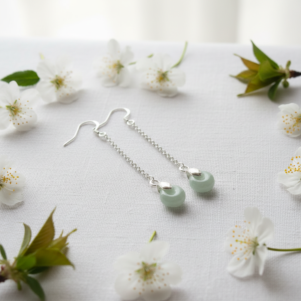 Natural A-Grade Jade Jewelry Set 925 Sterling Silver Lucky Jade Earrings & Ring|US Fast Shipping