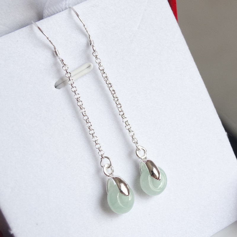 Natural A-Grade Jade Jewelry Set 925 Sterling Silver Lucky Jade Earrings & Ring|US Fast Shipping