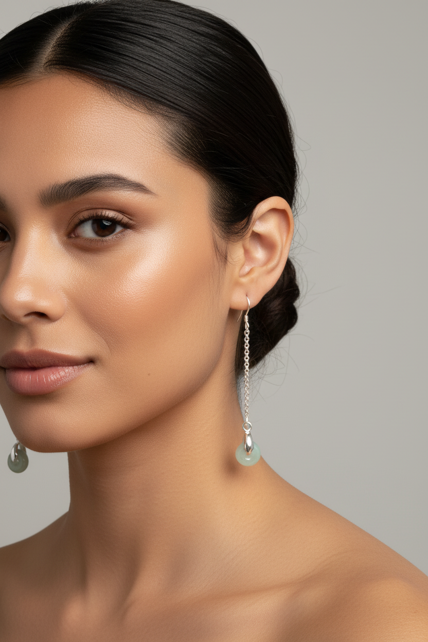 Natural A-Grade Jade Jewelry Set 925 Sterling Silver Lucky Jade Earrings & Ring|US Fast Shipping