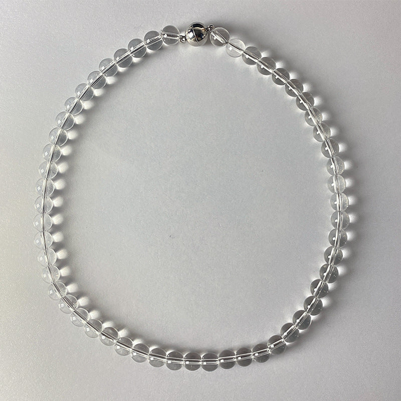 Clear Natural Crystal Bead Necklace Women Elegant Seamless Magnetic Clasp Stylish Daily Jewelry On Sale
