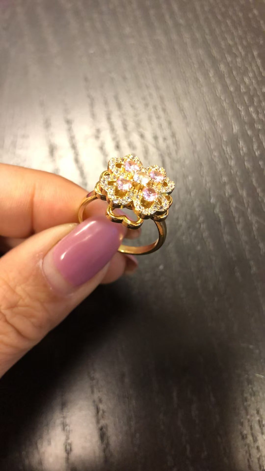 Golden Clover Rotate Rings For Women,Zircon Stainless Steel Open Adjustable Ring Golden Gift Jewelry