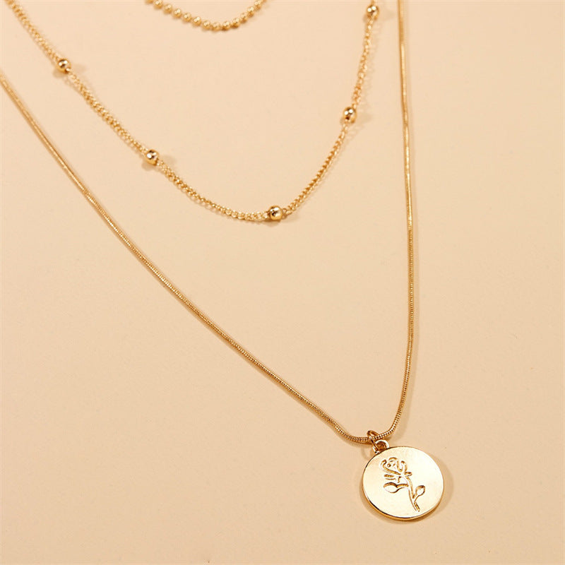 Classic Rose Embossed Multi-layer Necklace Adjustable Simple Style Ladies Neck Jewelry Party Dating Accessory|US Fast Shipping