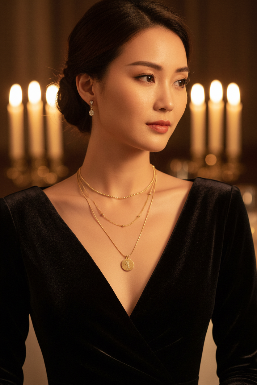 Classic Rose Embossed Multi-layer Necklace Adjustable Simple Style Ladies Neck Jewelry Party Dating Accessory|US Fast Shipping