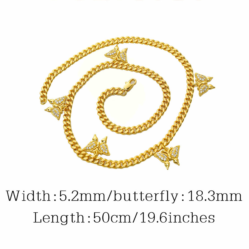 24K Gold Plated Butterfly Tennis Necklace Micro Paved Moissanite Elegant Women Neck Jewelry Gift|US2US Ship