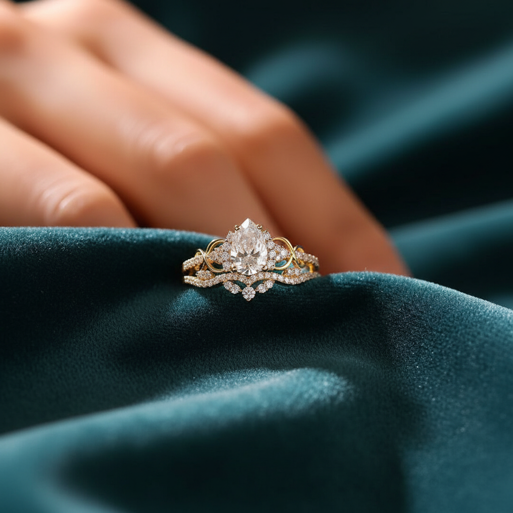 Adjustable Waterdrop Zircon Ring | Retro Light Luxury Women Jewelry