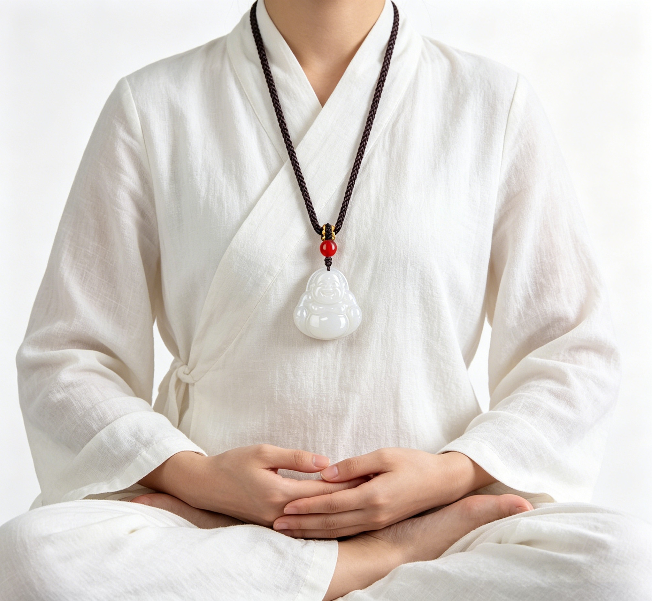 Natural Hetian Jade Laughing Buddha Pendant Necklace with Red Agate Bead, Feng Shui Talisman for Happiness & Inner Peace, Hand-Carved Zen Jewelry Gift,  anniversary gift、valentines gift、gift for girlfriend