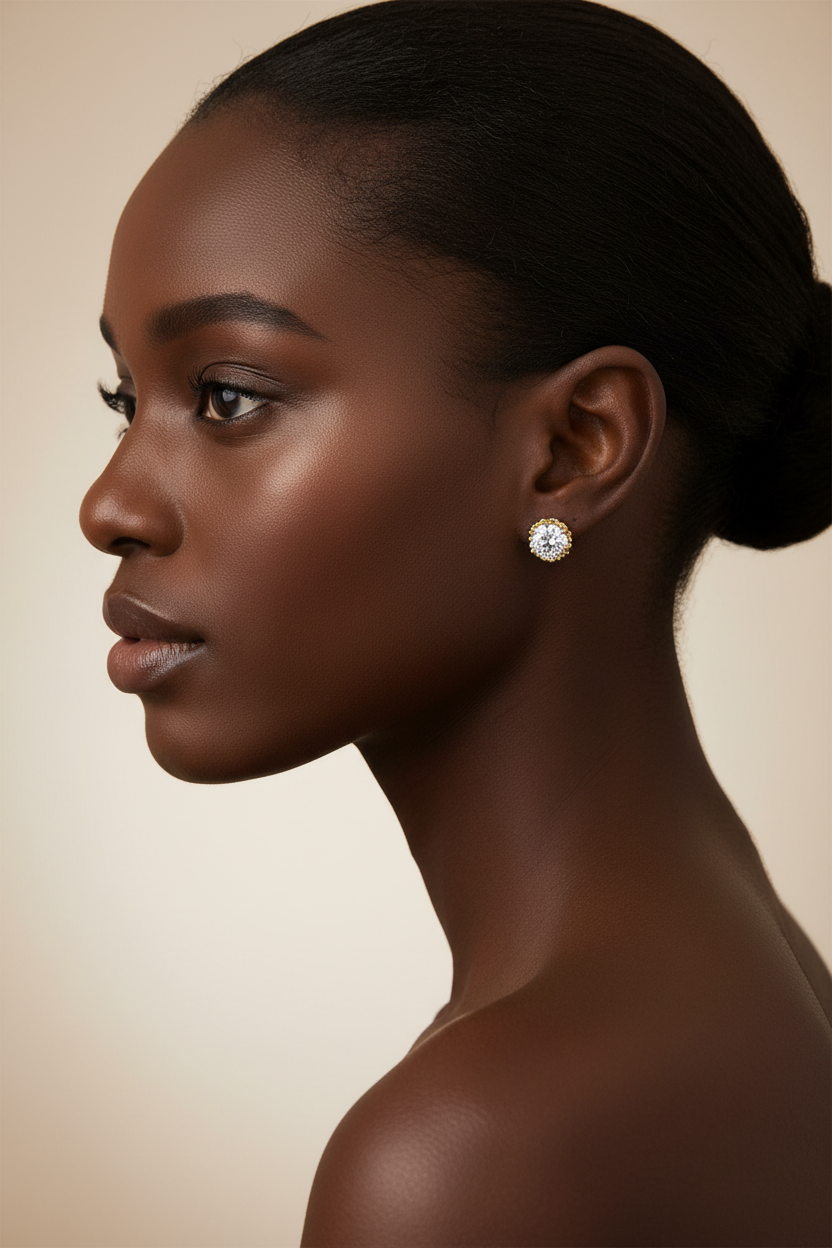S925 Sterling Silver Stud Earrings | 14K Gold Plated Round Prong Set Earrings