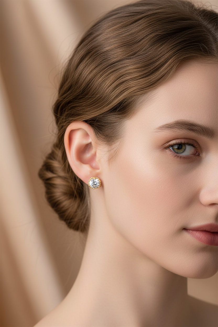 S925 Sterling Silver Stud Earrings | 14K Gold Plated Round Prong Set Earrings