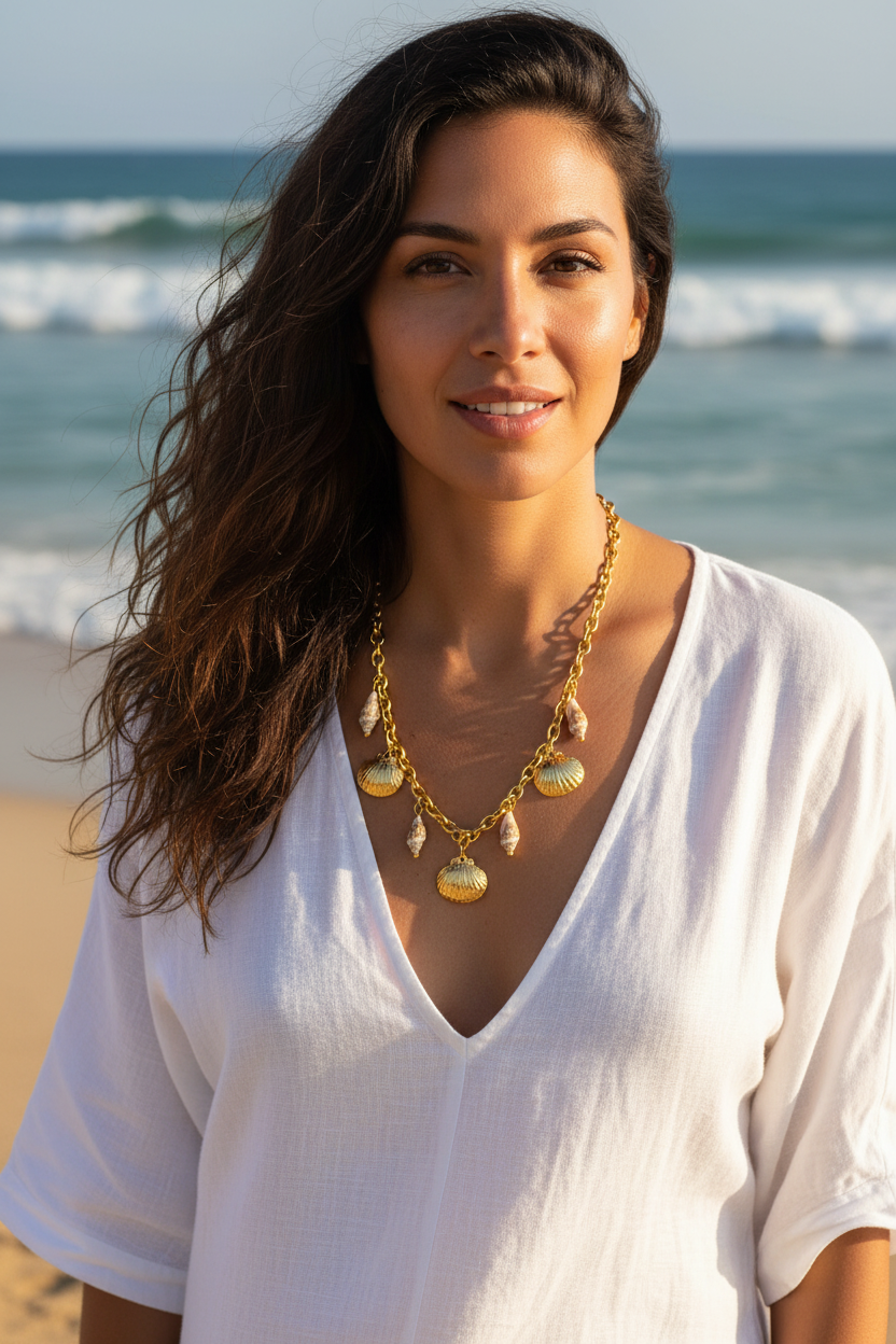 18K Gold Plated Ocean Conch Shell Necklace Ins Summer Trendy Jewelry