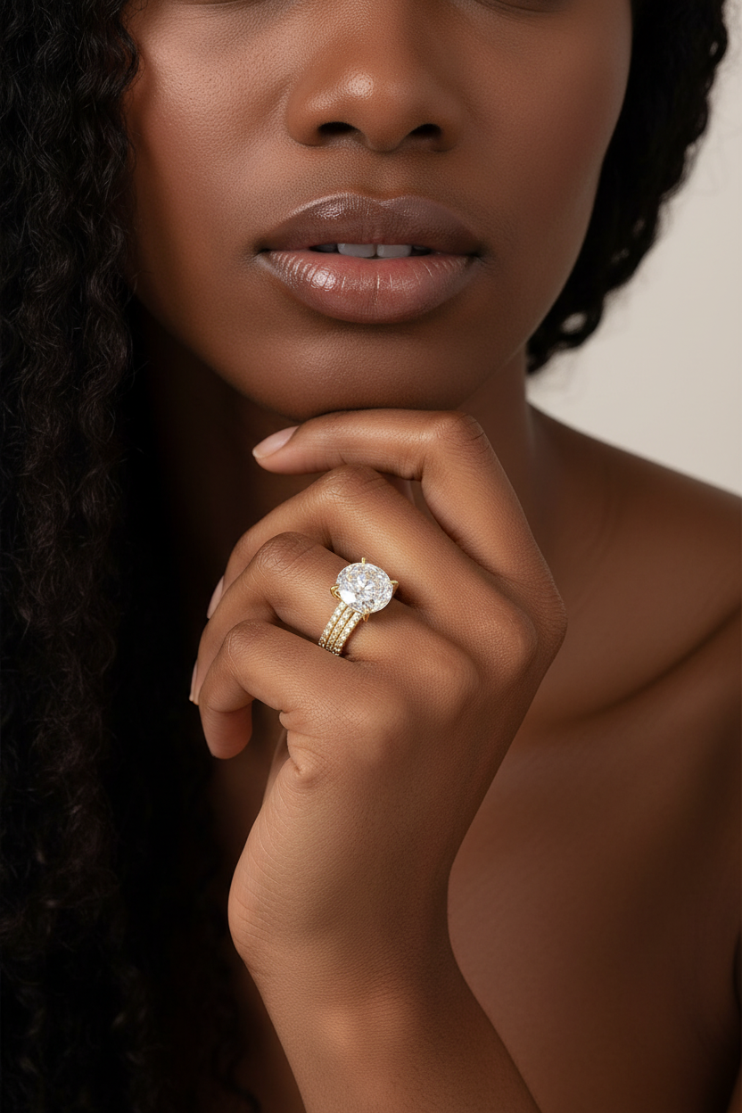 Light Luxury Oval Gem Ring | Gold & Platinum Plated Women's Statement Ring