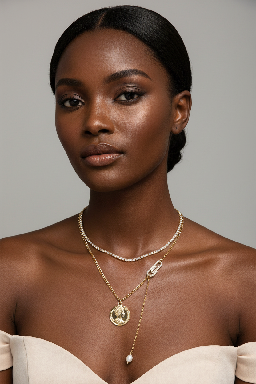 Diamond-studded Safety Paperclip Stitching Necklace