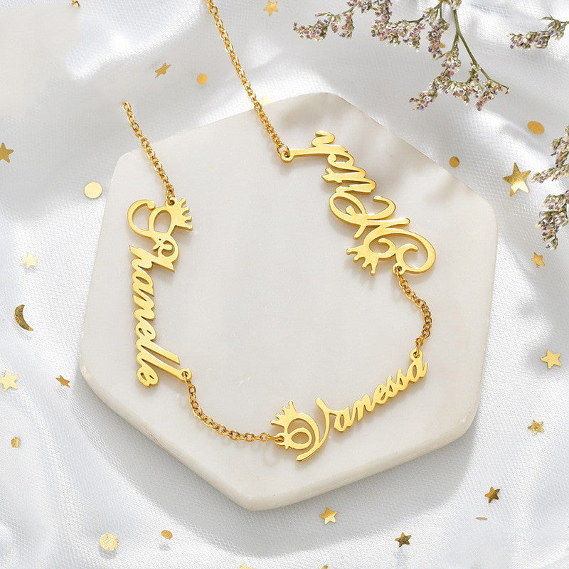 Custom Two Name Engraved Necklace | Minimalist O Word Chain Jewelry