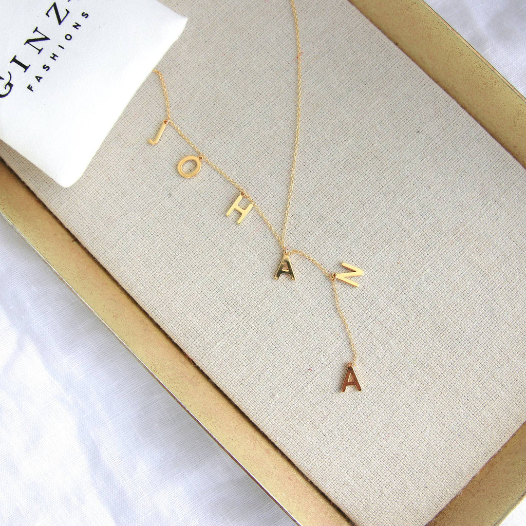 Custom Bubble Letter Lariat Name Necklace, Dainty O Chain Personalized Name Necklace, Gold Silver Minimalist Adjustable Necklace, Gift for  Birthday&DAD&Mom