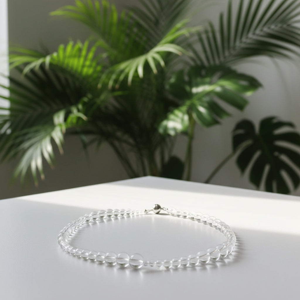 Clear Natural Crystal Bead Necklace Women Elegant Seamless Magnetic Clasp Stylish Daily Jewelry On Sale