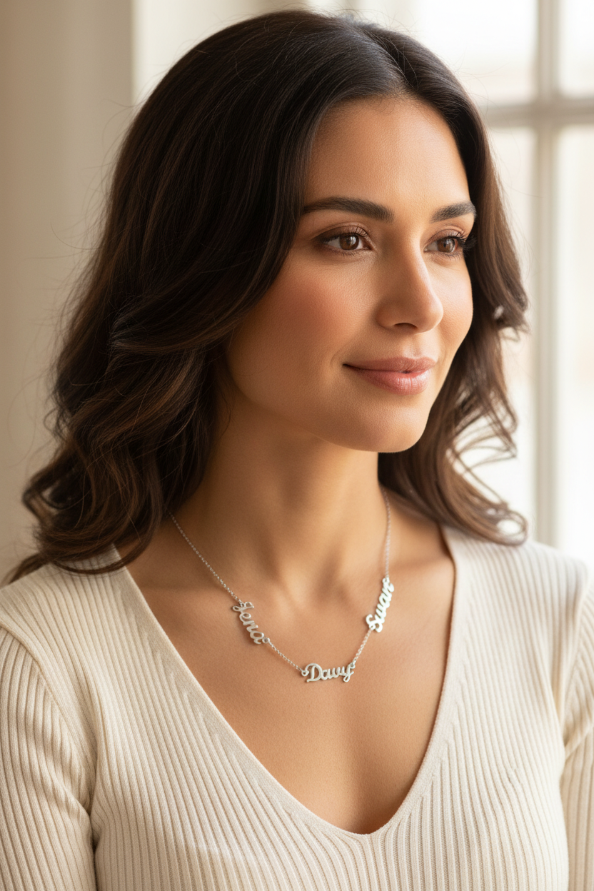 Custom Two Name Engraved Necklace | Minimalist O Word Chain Jewelry
