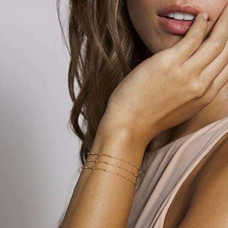 14K Gold Minimalist Stackable Bracelet | Adjustable Dainty Women Jewelry US2US Fast Ship