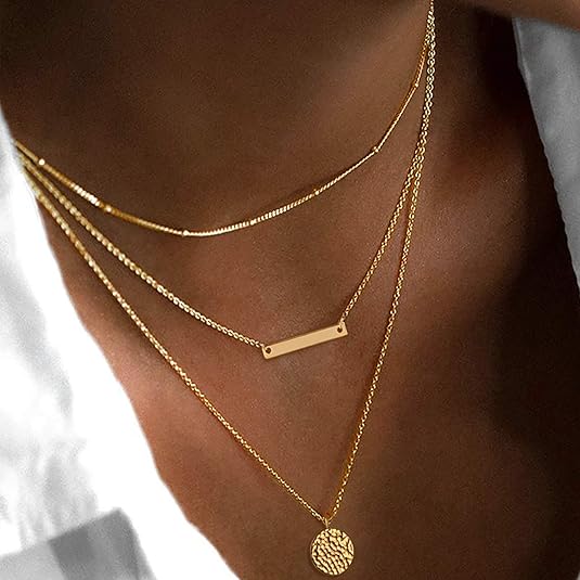 Dainty Layered Chain Choker 14K Gold Plated Women Fashion Necklace US2US Ship