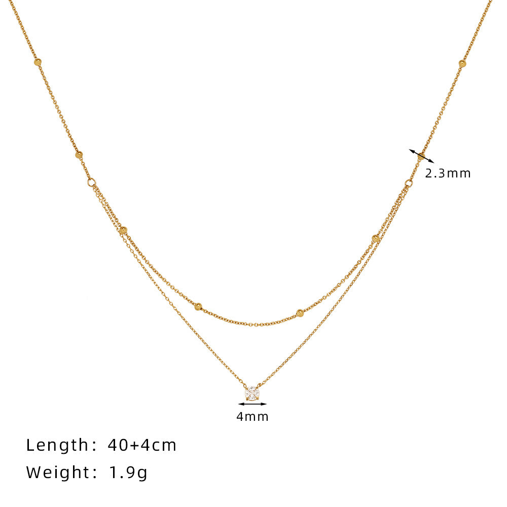 Luxury Double Layer Solitaire Necklace Fashion Gold Bead Design Slim Fit Collarbone Neck C on salehain Trendy Female Accessory