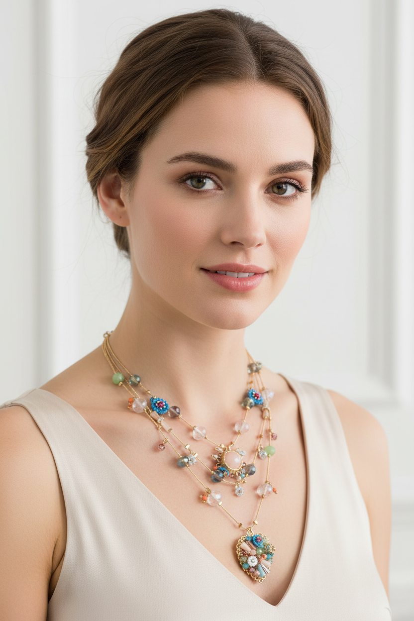 Bohemian Multi Layer Heart Beaded Necklace, Handmade Vintage Summer Necklace for Women
