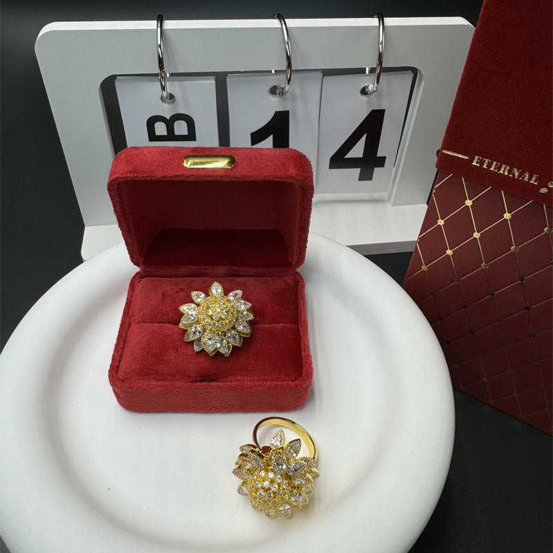 14K Gold Tone Floral Open Adjustable Ring CZ Enamel Leaf Spinner Ring US2US Ship