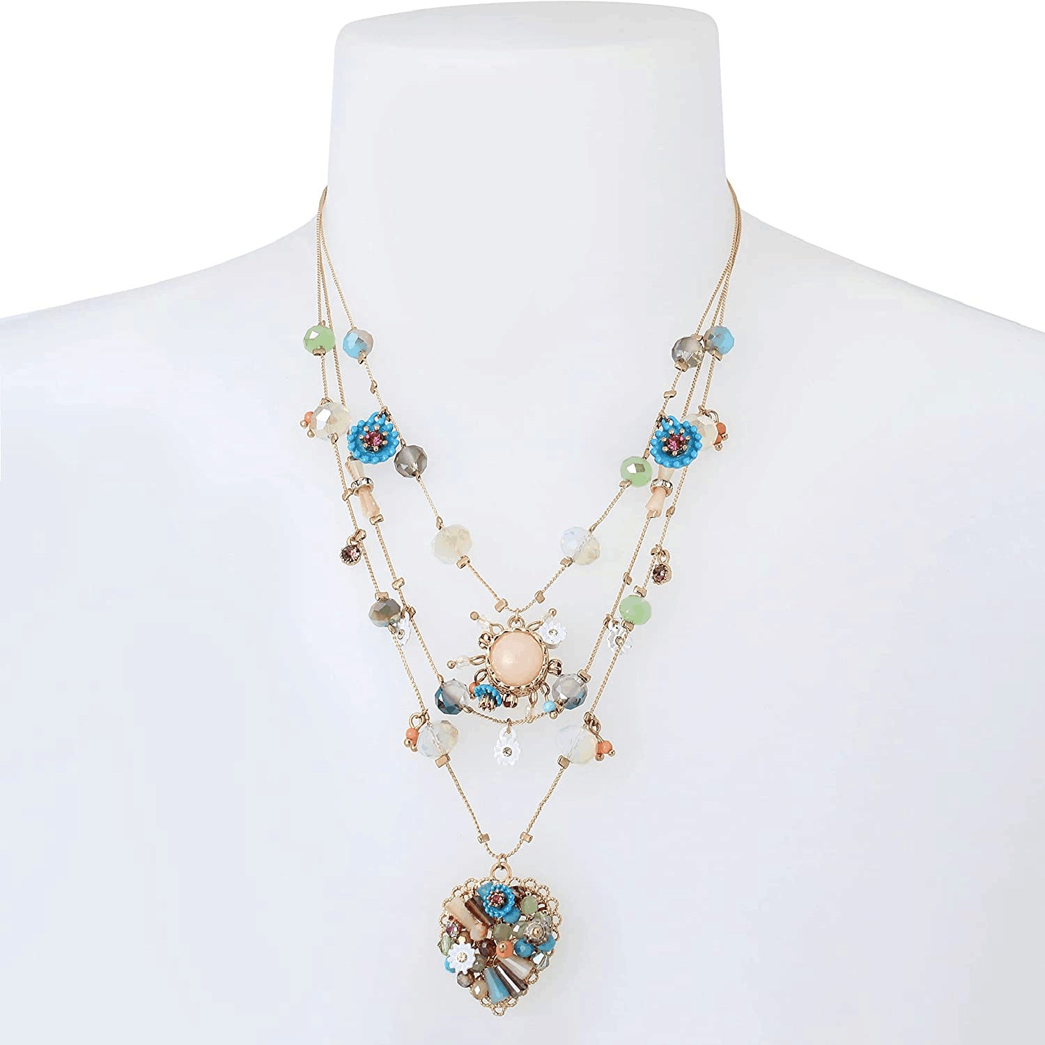 Bohemian Multi Layer Heart Beaded Necklace, Handmade Vintage Summer Necklace for Women