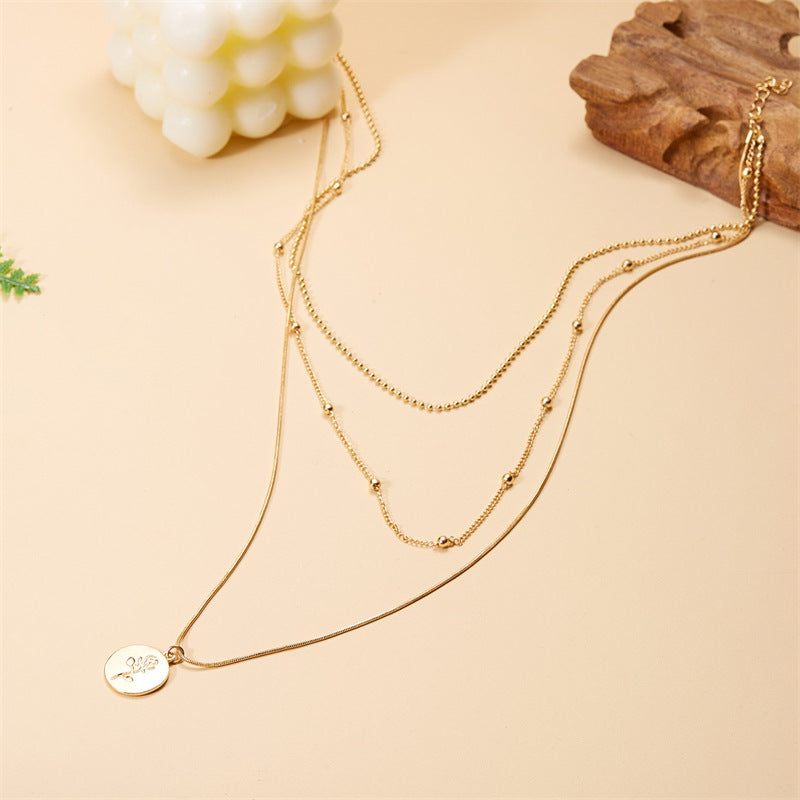 Classic Rose Embossed Multi-layer Necklace Adjustable Simple Style Ladies Neck Jewelry Party Dating Accessory|US Fast Shipping