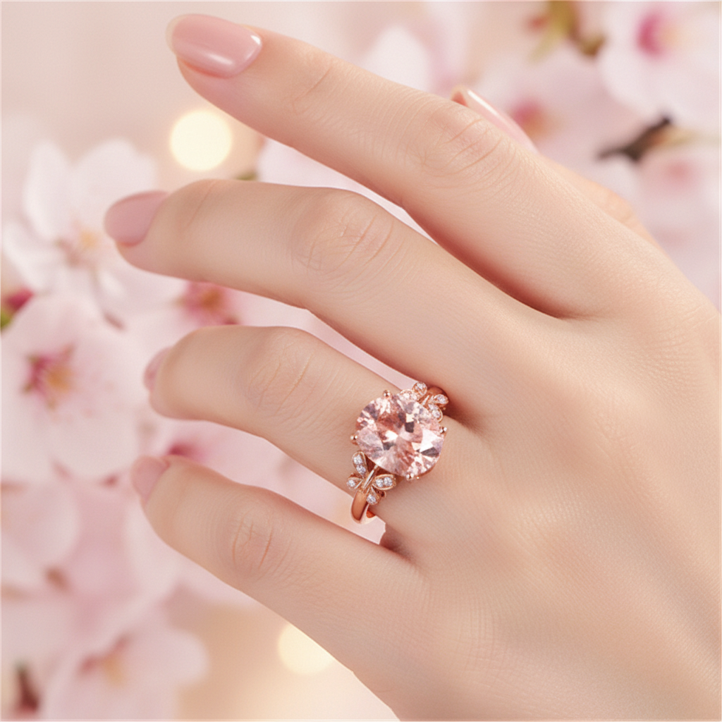 5-Carat Natural Morganite Ring 18K Ro5 Carat Natural Morganite Ring for Women, 18K Rose Gold Plated Butterfly Geometric Adjustable Copper Ring, Pastoral Luxury Fine Jewelryse-Gold Plated