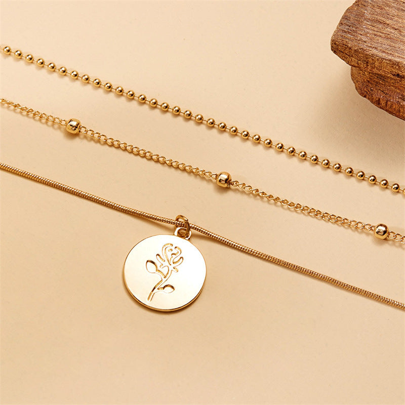 Classic Rose Embossed Multi-layer Necklace Adjustable Simple Style Ladies Neck Jewelry Party Dating Accessory|US Fast Shipping