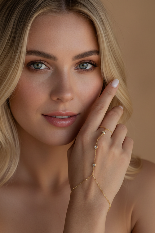 Hand Chain Bracelet For Women, Ring Bracelet, Gold Finger Hand Chain Trendy Dainty Bead Boho Jewelry