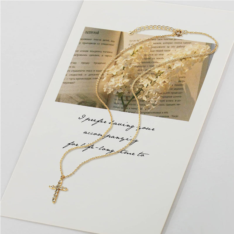 Colorful Bling 14K Gold CZ Cross Necklace Minimalist Religious Pendant Jewelry US2US Ship