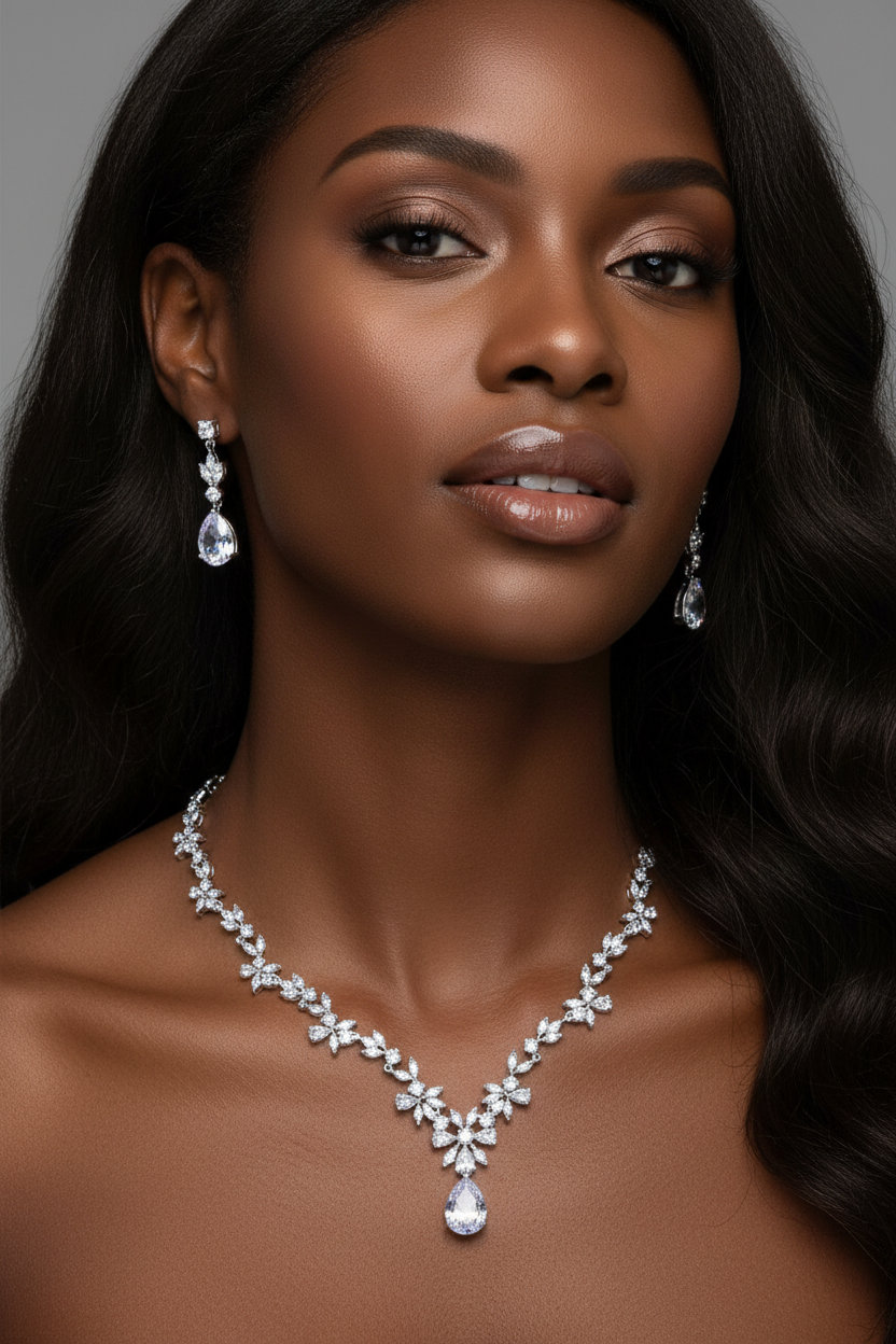 Elegant Botanical Flower Jewelry | Multi-Tone Rose Gold/Gold/Platinum Matching Set